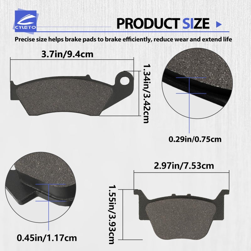 cyleto TRX450R Front and Rear Brake Pads for HONDA TRX450R Sportrax 2004 2005 2006 2007 2008 2009/TRX450ER Sportrax 2006 2007 2008 2009/TRX450ER Sportrax 2012 2013 2014 - Image 3